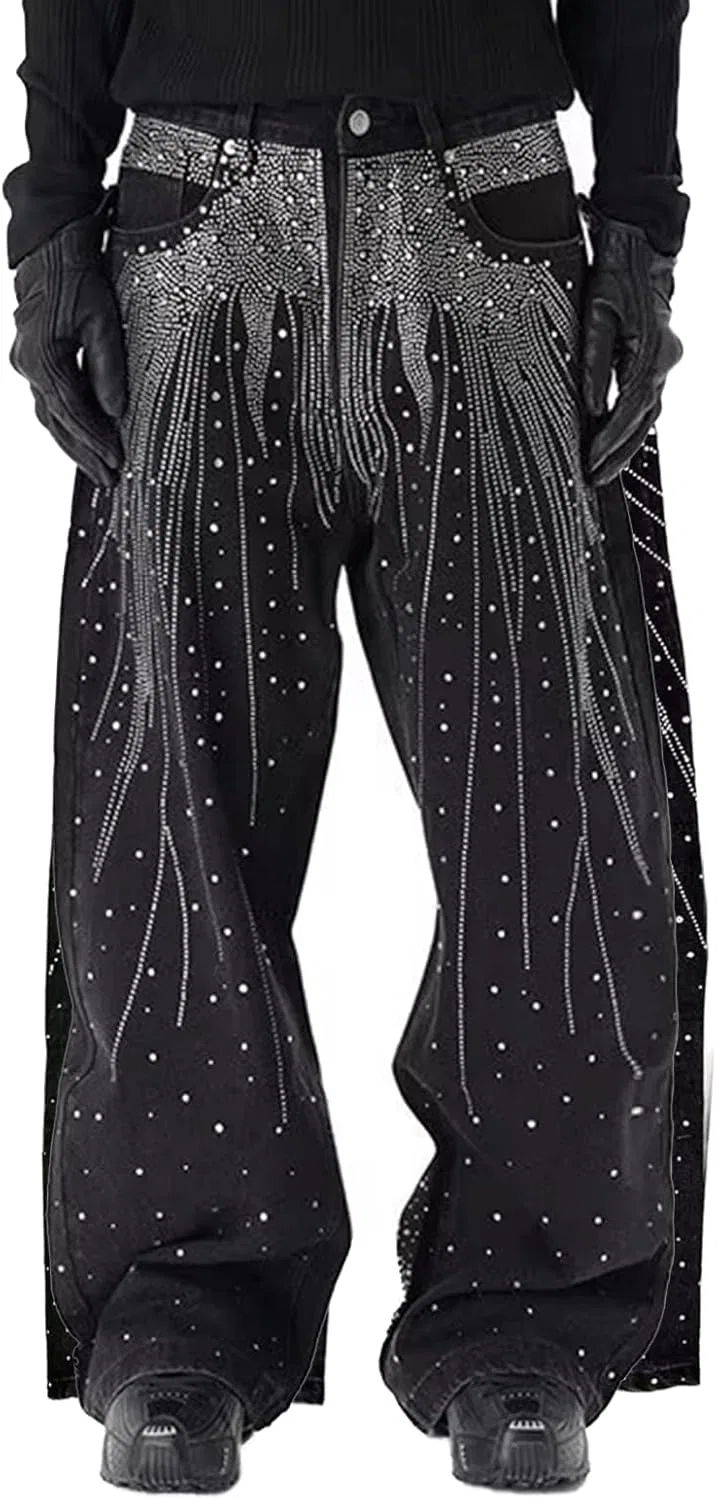 Джинсы свободные Rhinestone, черный