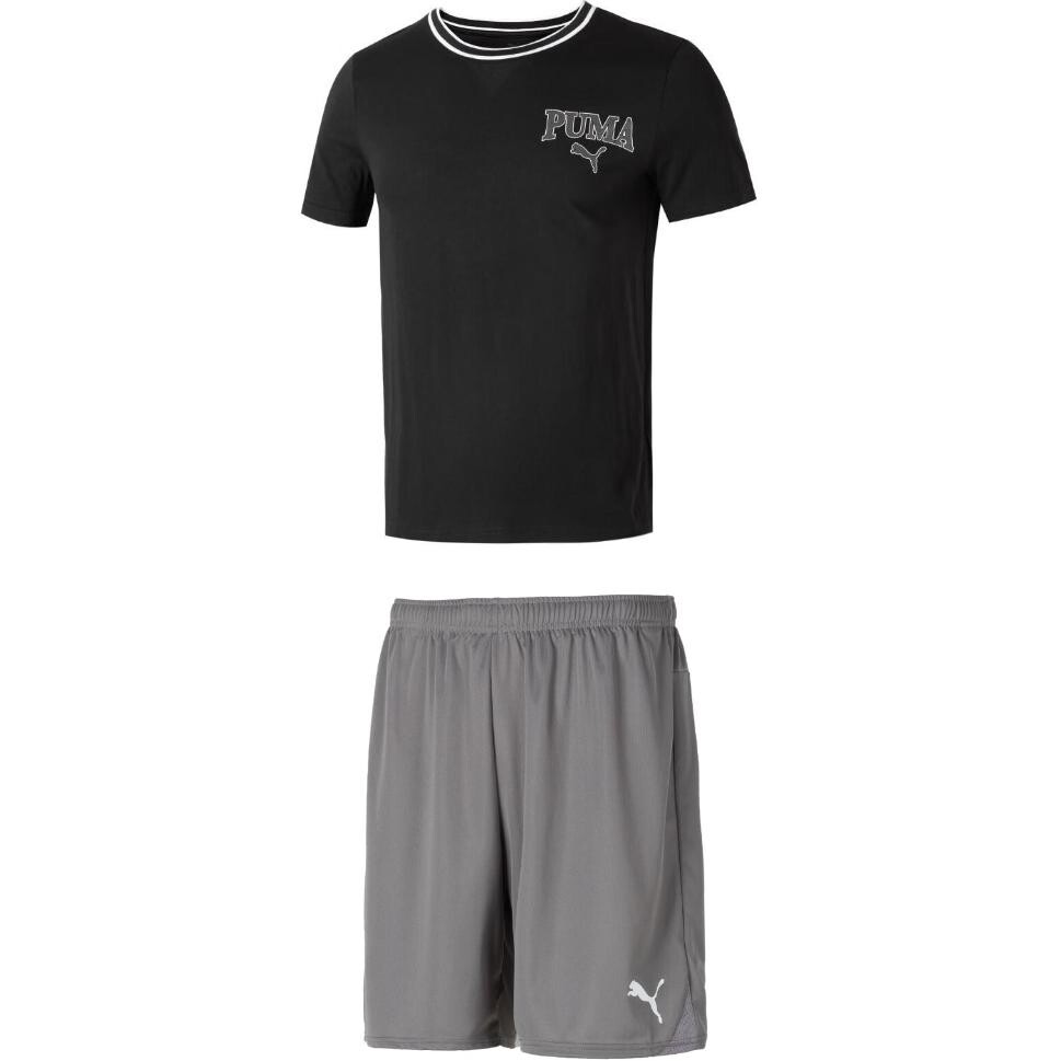 

Повседневный спортивный мужской комплект: черный топ + серые шорты Puma, черный