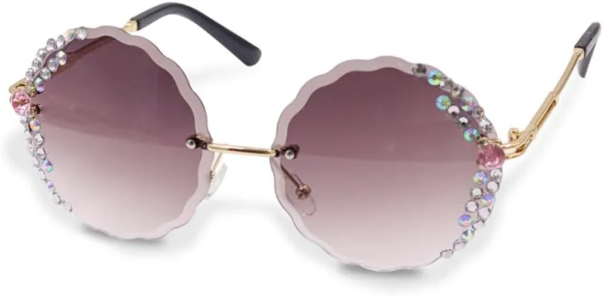 

Солнцезащитные очки MUTYNE больших круглых рюшей без оправы для женщин, модные пляжные солнцезащитные очки, без оправы, с линзами, украшенными алмазной огранкой, 1