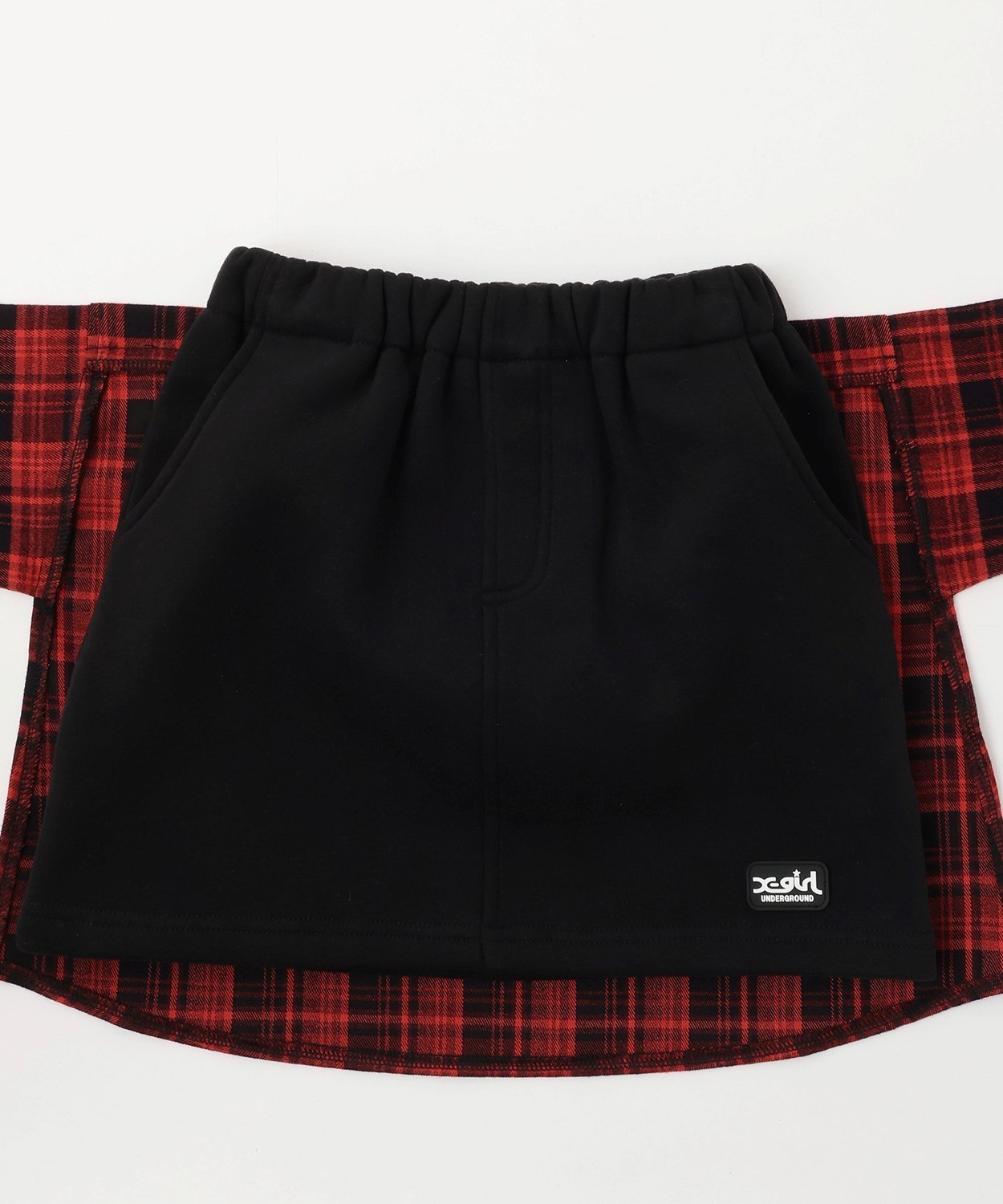 Юбка в клетку в стиле рубашки на флисовой подкладке X-girl Stages, Black — фото 3