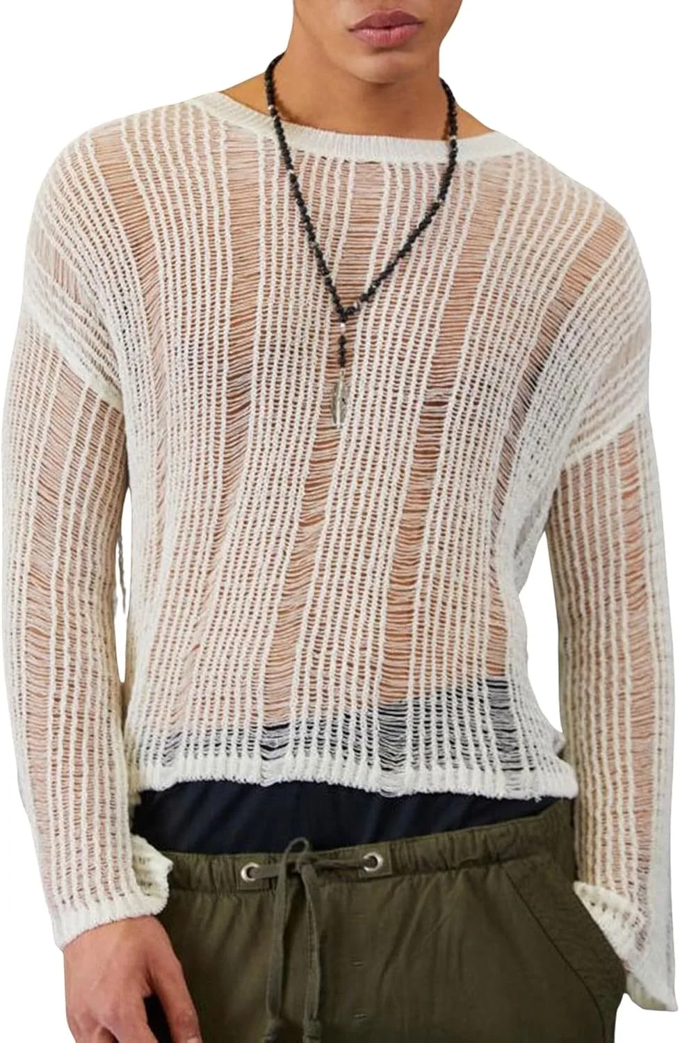 

Мужской вязаный пуловер с длинными рукавами и полупрозрачными вставками CORIRESHA