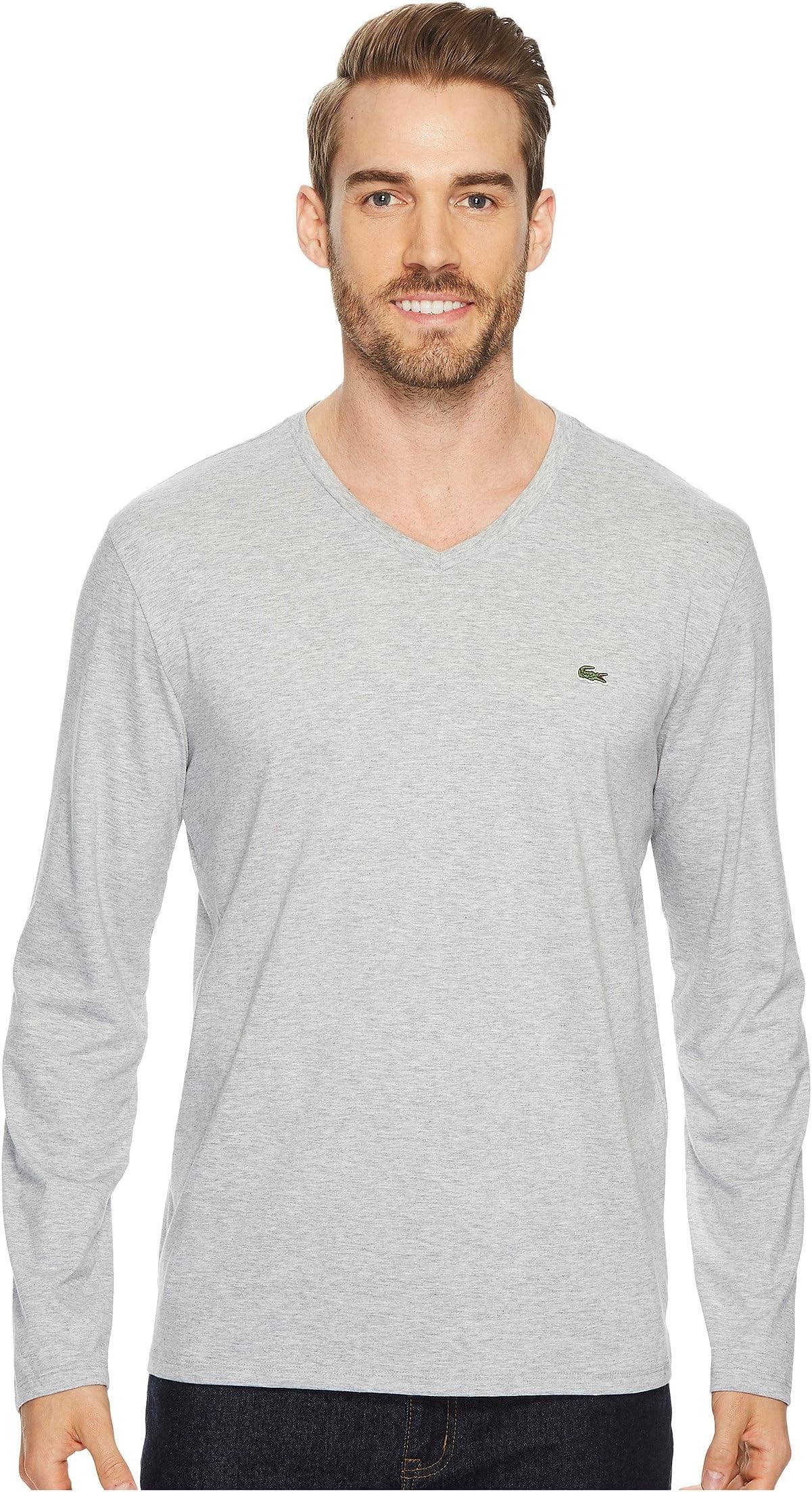 

Футболка Lacoste Long Sleeve Pima Jersey V-Neck T-Shirt, цвет Silver Chine