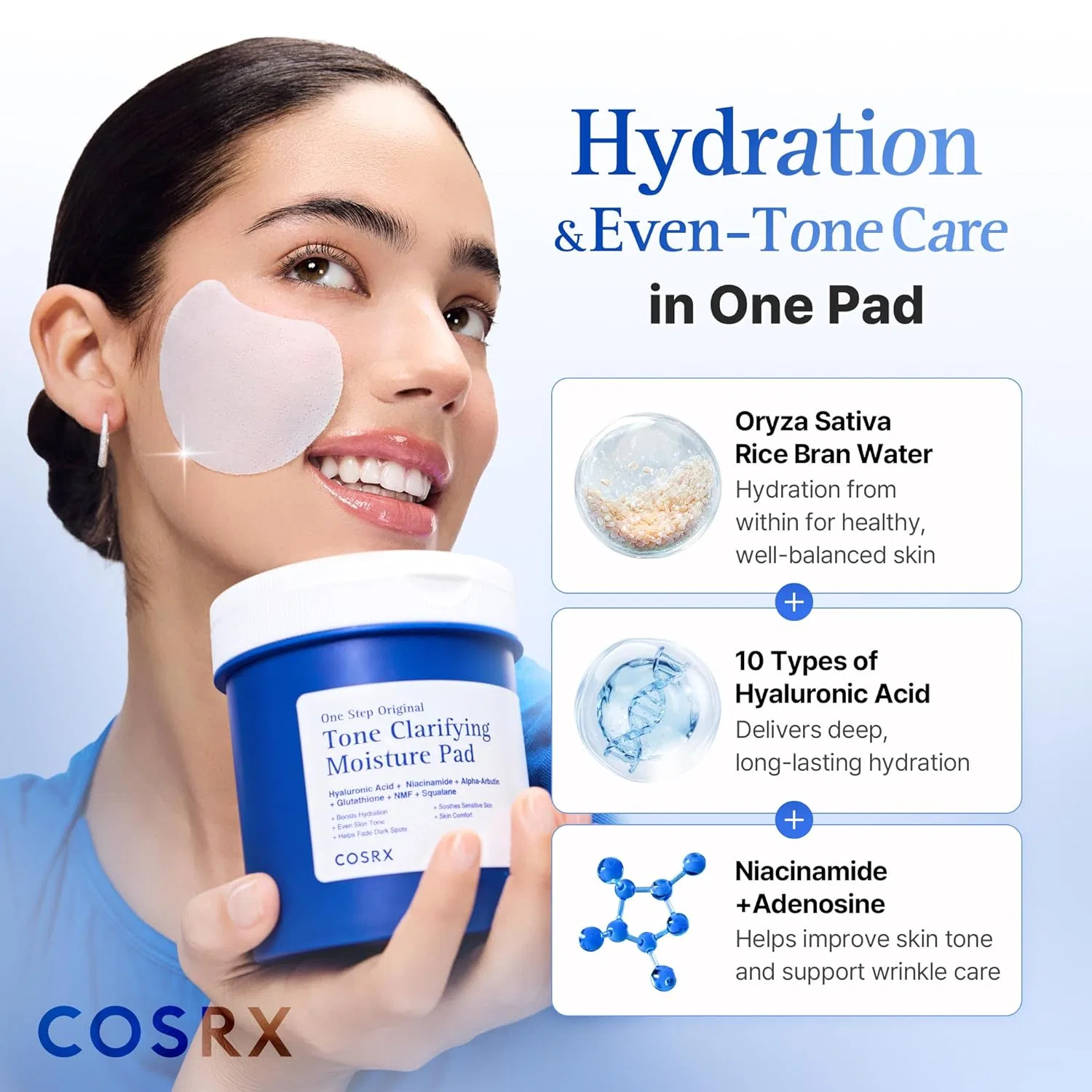 Тоник Cosrx — Ежедневные тонизирующие пэды «OneStep Original Tone Clarifying Moisture Pad» от , Blue — фото 3