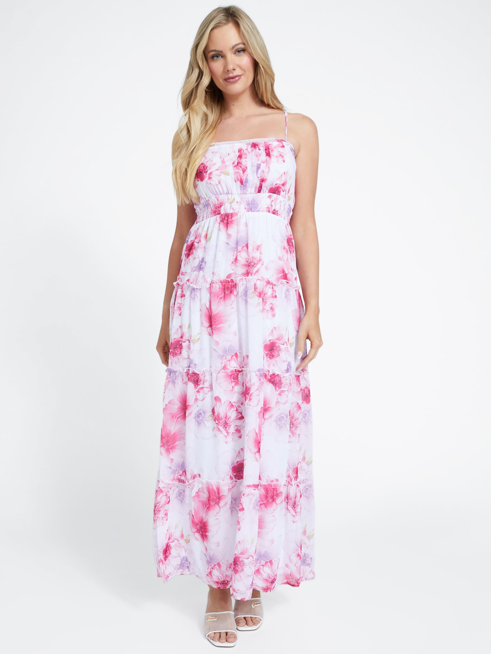 

Платье макси с принтом Zariah, многоуровневое Guess Factory, цвет pure white multi