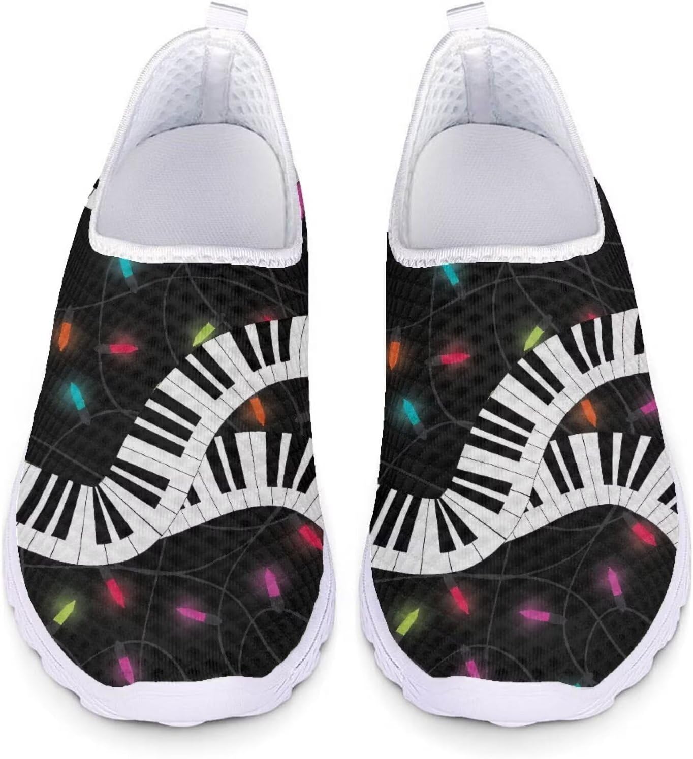 

Кроссовки из сетки для женщин и мужчин, прогулочная обувь, без шнурков, противоскользящие, размер США 5-12, спортивная одежда Xixirimido, Musical Note