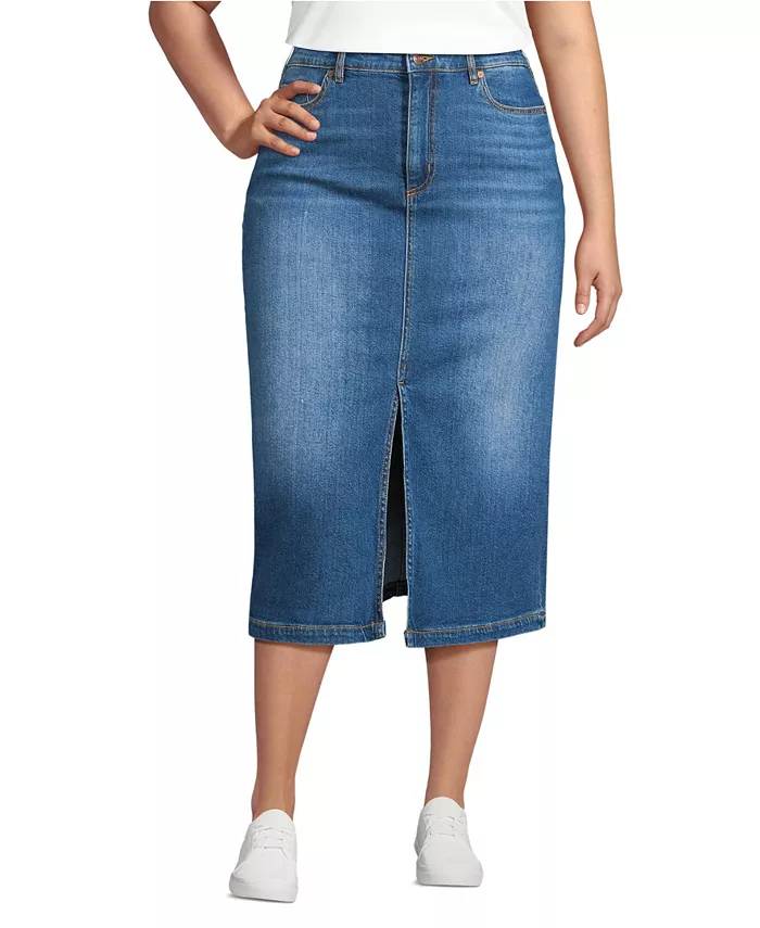

Юбка миди в облегающем силуэте из мягкого денима, plus size Lands' End, синий