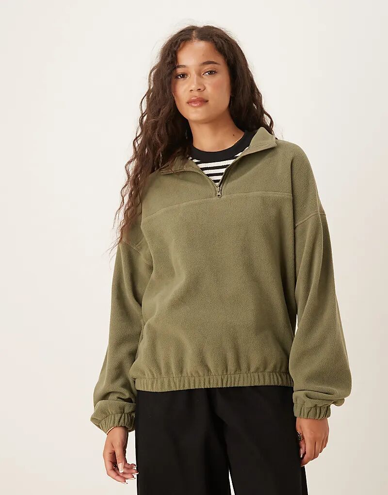 

Флисовая кофта ASOS DESIGN цвета хаки с полумолнией