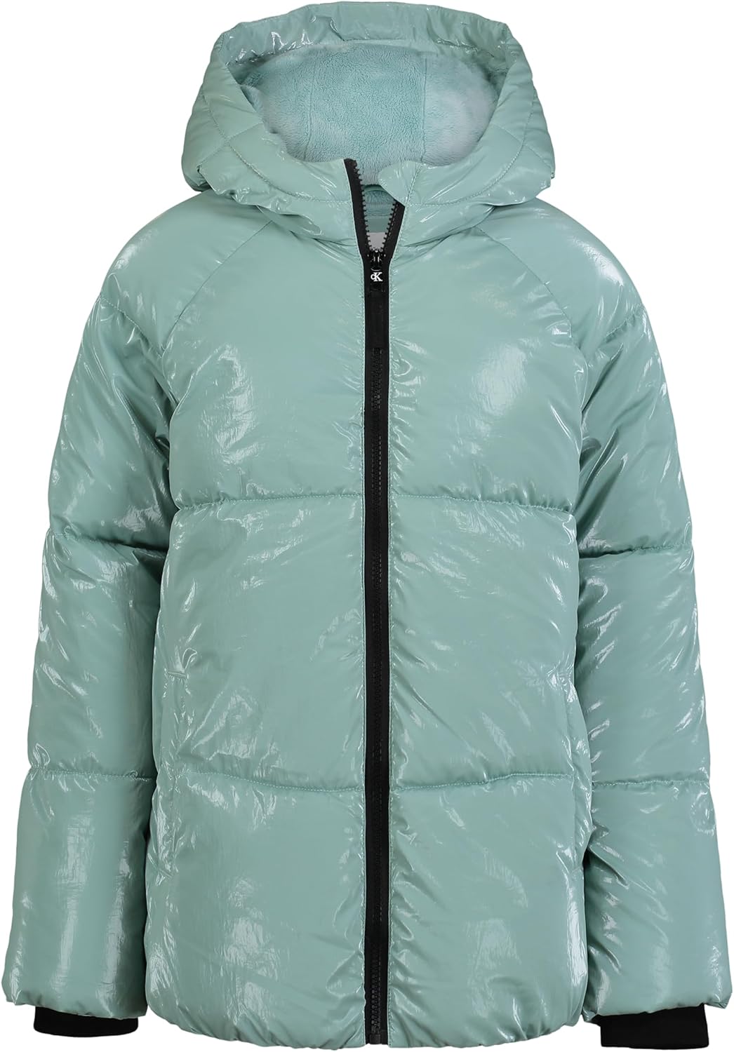

Укороченная зимняя куртка-пуховик Calvin Klein для девочек с капюшоном и флисовой подкладкой, Aquifer Shine