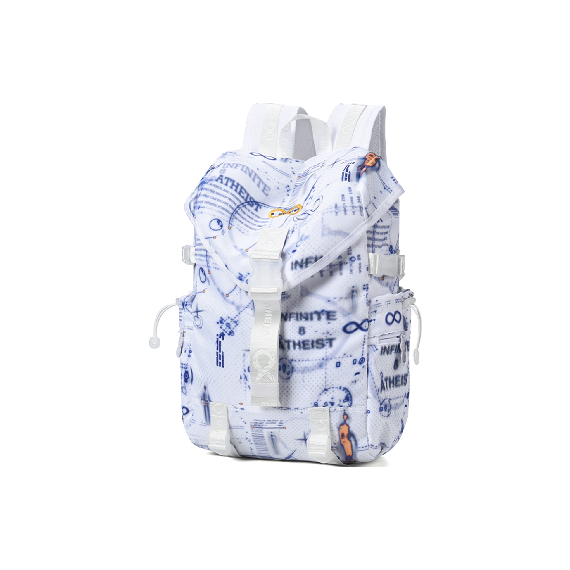 

8atheist Полиэстеровый рюкзак обычный унисекс синий узор белая основа, Blue Pattern White Base
