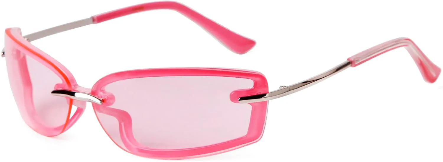 

Модные прямоугольные солнцезащитные очки в стиле Y2K для женщин и мужчин, дизайнерские солнцезащитные очки в стиле ретро 90-х с обтекаемой оправой VIA LEECA, Pink