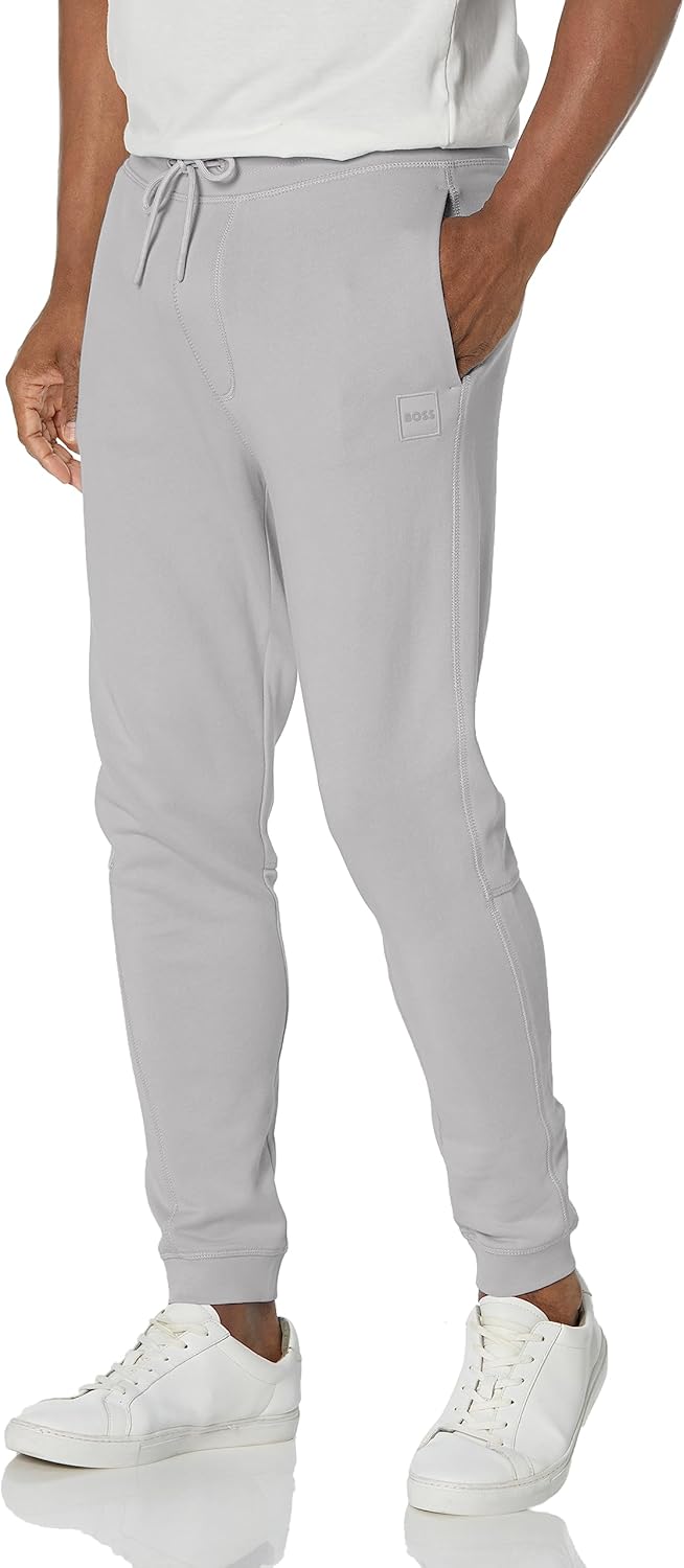 

BOSS Мужские спортивные брюки с логотипом из французского футера, High Rise Grey