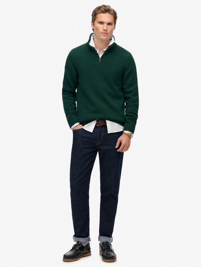 Хлопковый классический полузастёгивающийся вязаный джемпер Superdry, Forest Green — фото 3