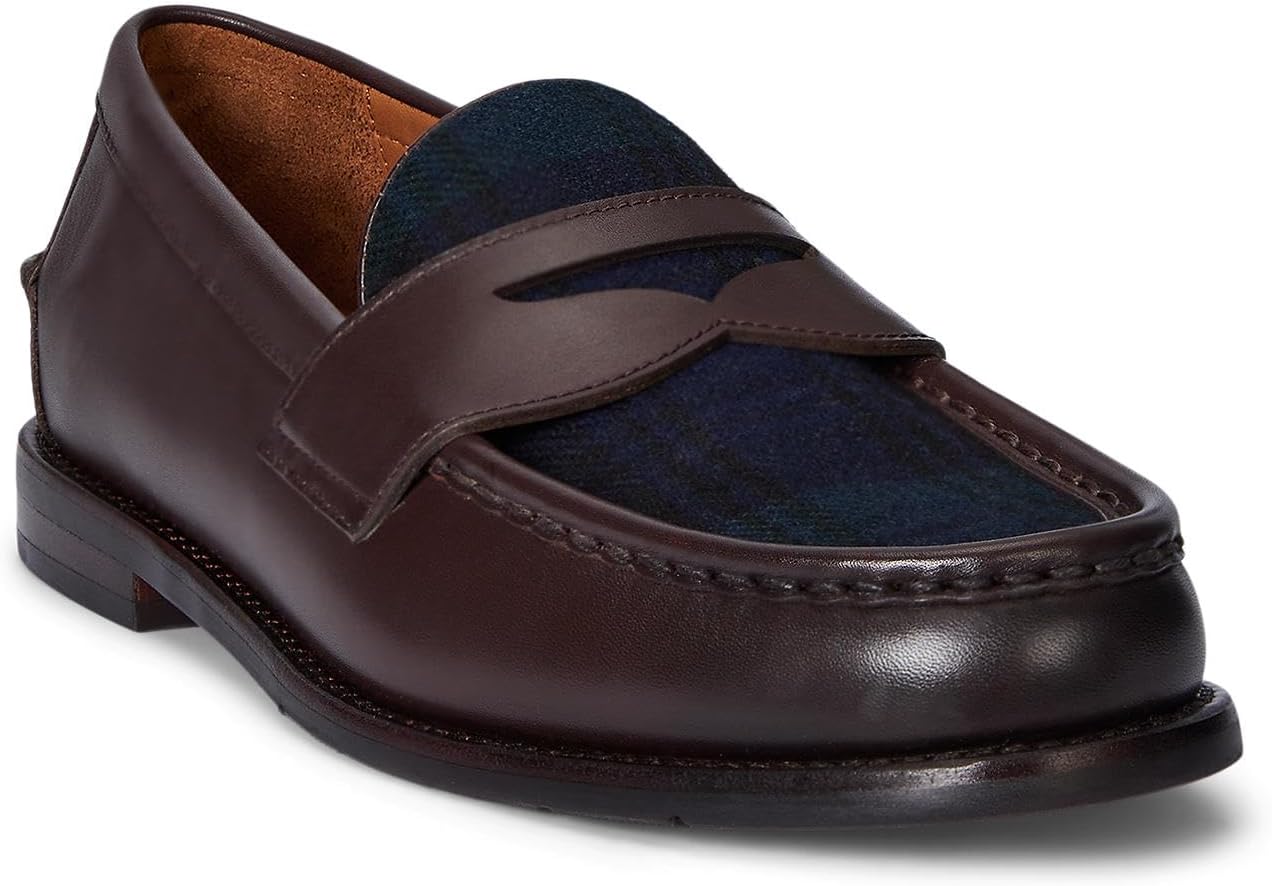 Пенни-лоферы Polo Ralph Lauren Alston из кожи и шерстяной клетки, Dark Brown/Blackwatch — фото 2