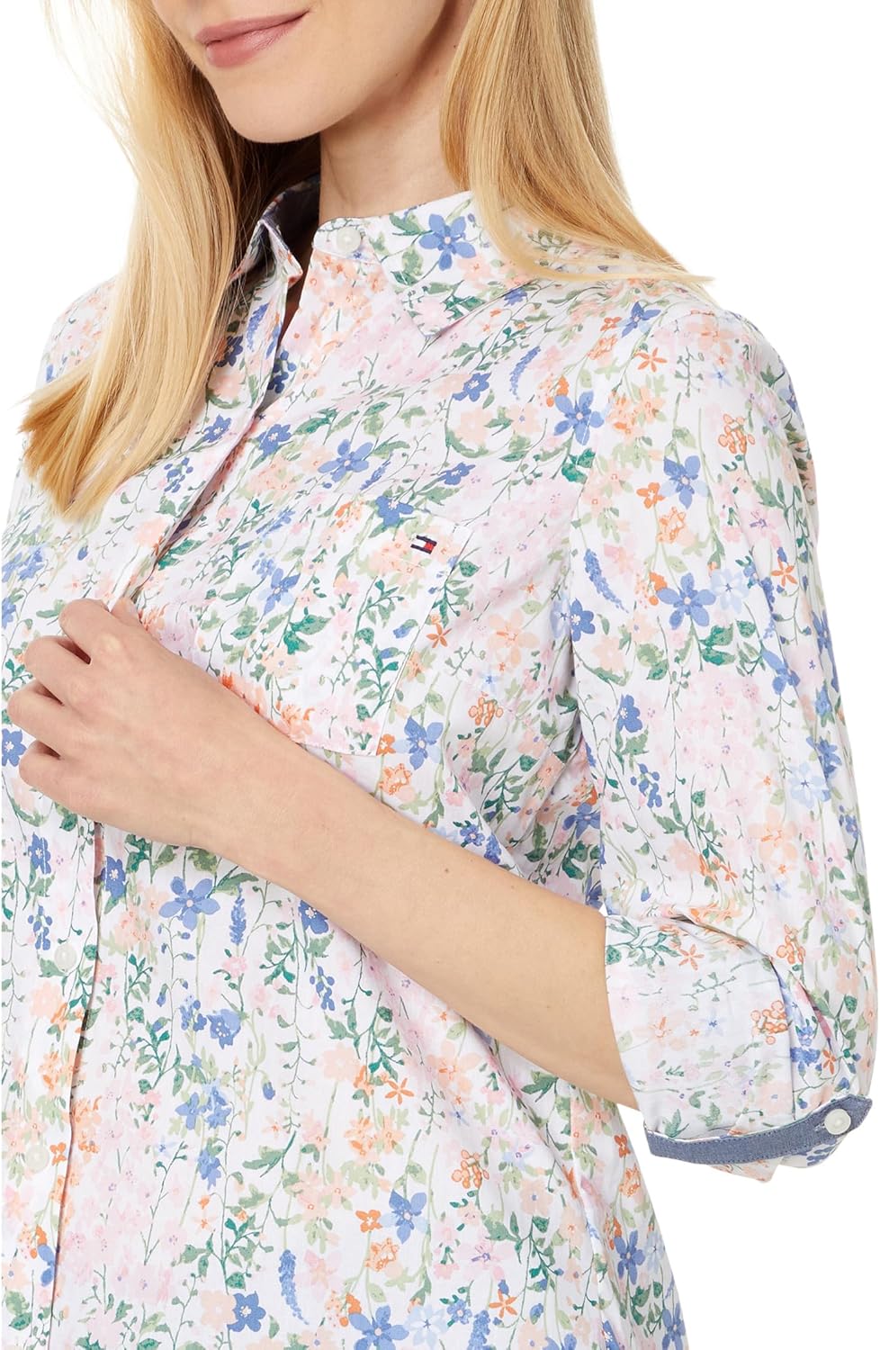 

Рубашки Tommy Hilfiger на пуговицах для женщин, повседневные топы, Bright White Multi