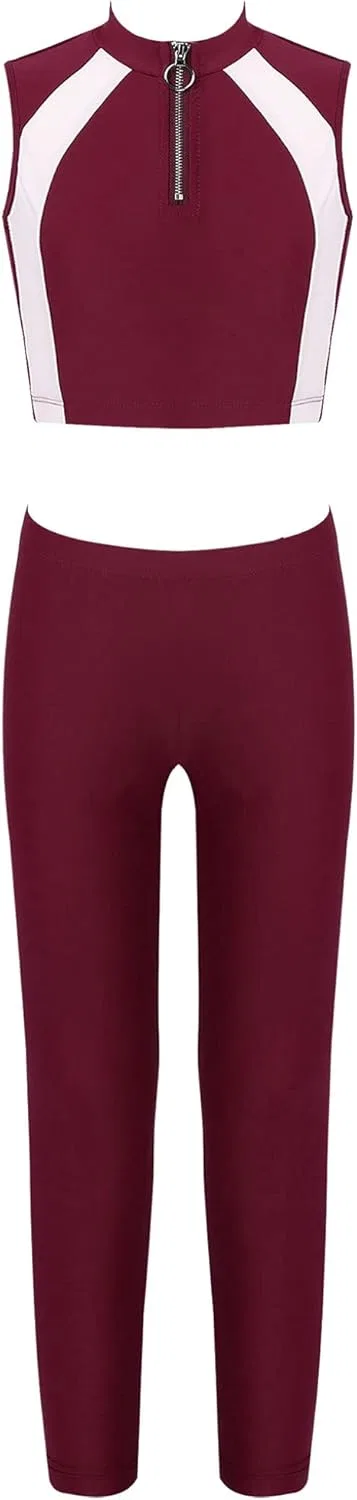 Детский спортивный комплект из топа и леггинсов Mufeng, 2 предмета, Zipper Burgundy