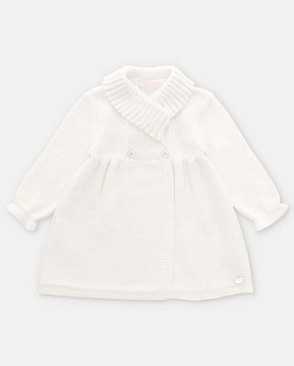 

Детское вязаное пальто с воротником-гармошкой цвета слоновой кости Martín Aranda