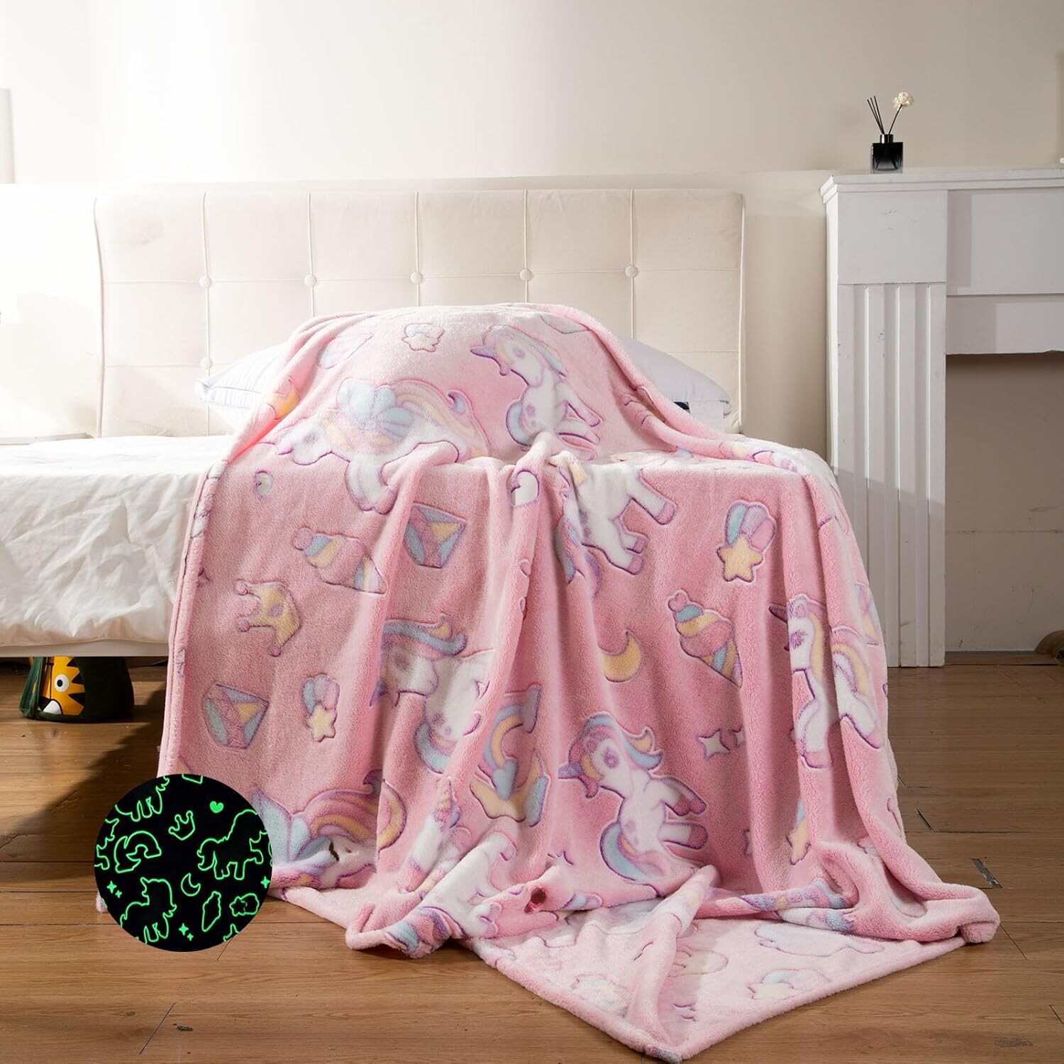 

Одеяло с единорогом для девочек — светящееся в темноте одеяло Generic, Pink Unicorn Blanket