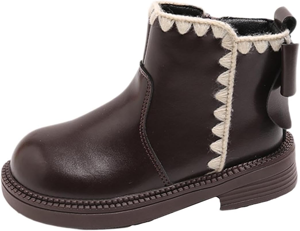 

Детские ботинки на низком каблуке для девочек, осень-зима, теплые с пушистой подкладкой, с боковой молнией, челси, милые с круглым носком, мягкие и удобные, армейского стиля Generic, Brown