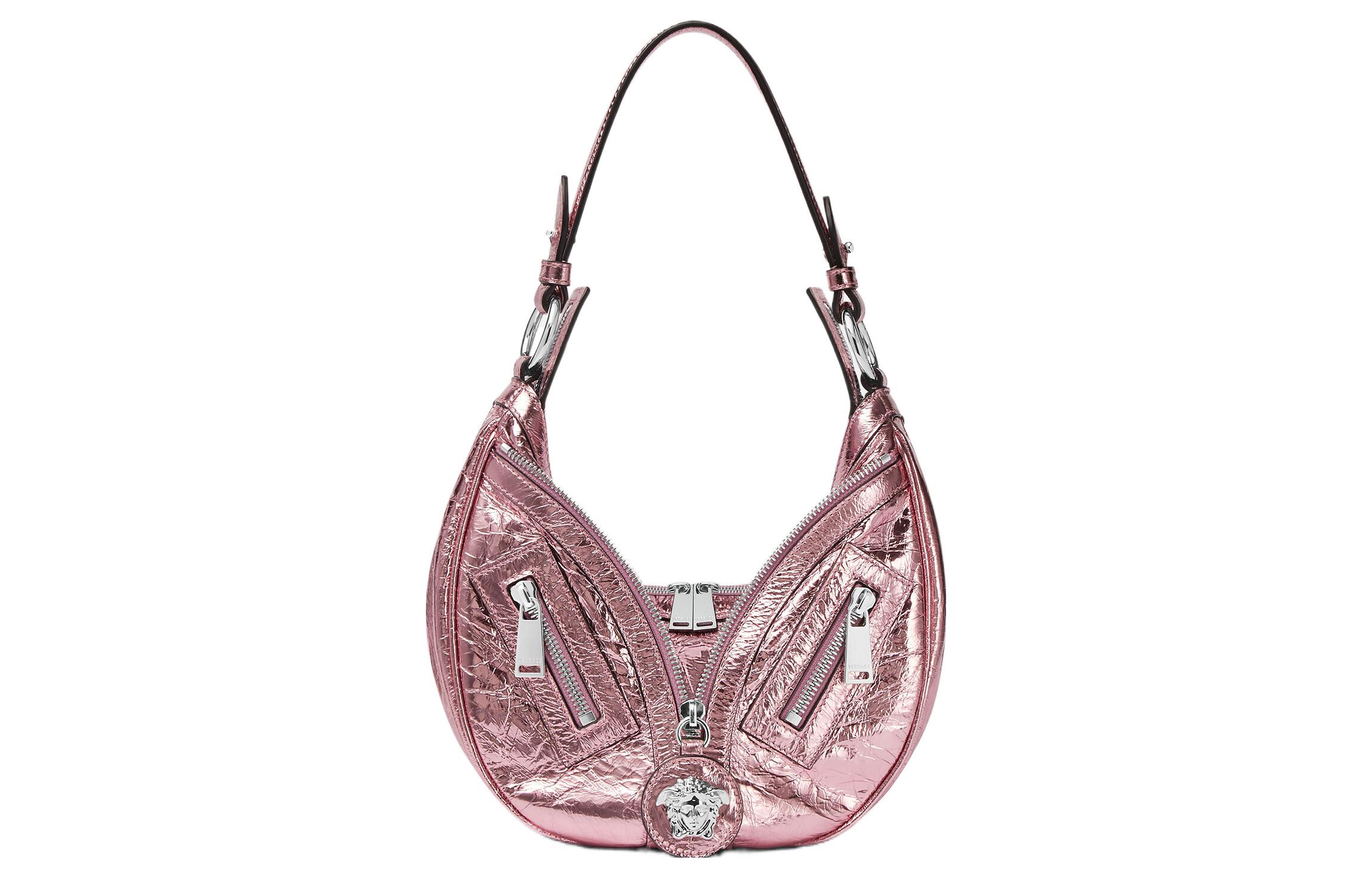 

Versace Женская сумка FANSIZHE Repeat Series из овечьей кожи с металлическим эффектом потрескавшейся поверхности, розового цвета