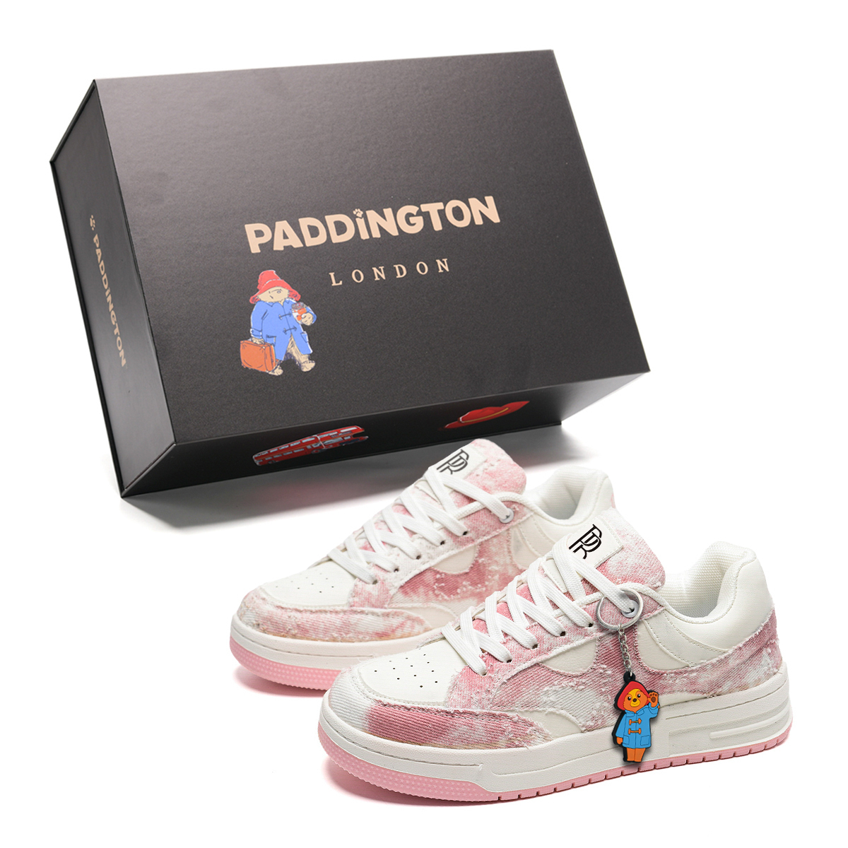 

Paddington Bears Износостойкие и легкие низкие скейтерские кроссовки унисекс розово-белые с бесплатной застежкой в виде медвежонка Паддингтона