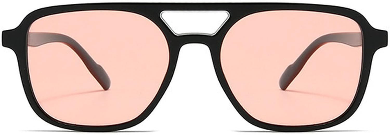 

Модные солнцезащитные очки-пилот с двойным лучом для женщин, роскошные ретро-очки прямоугольной формы для мужчин, винтажные солнцезащитные очки mincl, Black Lgiht Pink