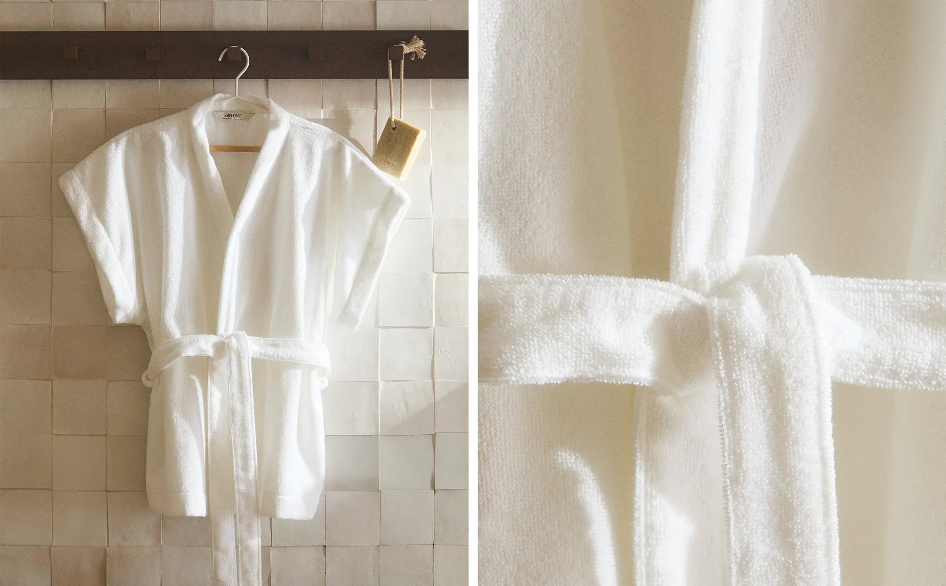 

Хлопковое махровое кимоно Zara Home, цвет Oyster White