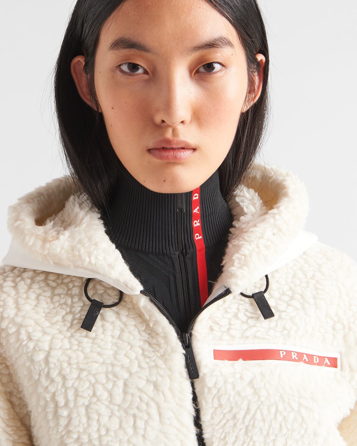 Укороченная куртка из двойного флиса Prada, белый — фото 4