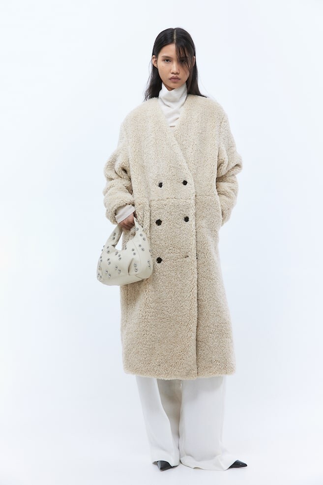 

Пальто максим из флиса тедди H&M, бежевый