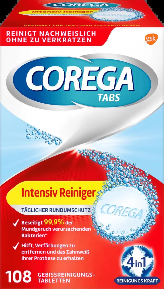 

Corega Intensive, таблетки для чистки зубных протезов, 108 шт.