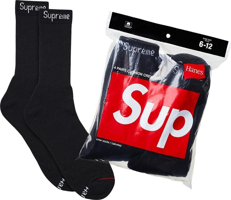 

Носки Supreme x Hanes Crew (4 Pack) 'Black', черный