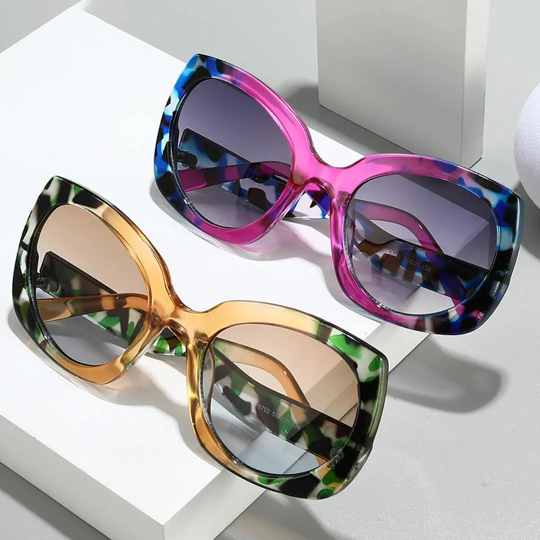 

Квадратные женские модные солнцезащитные очки большого размера в стиле ретро с градиентом, защита от УФ-излучения UV400, мужские в стиле панк TVTBBVV, Leopard Blue