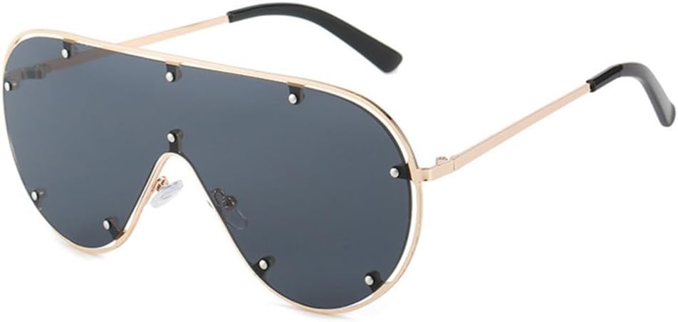 

Большие безободковые солнцезащитные очки для женщин, модные, с заклепками, цельные линзы, винтажные женские солнцезащитные очки, очки с защитой от УФ-излучения UV400 LJTJTAV, C1gold-black