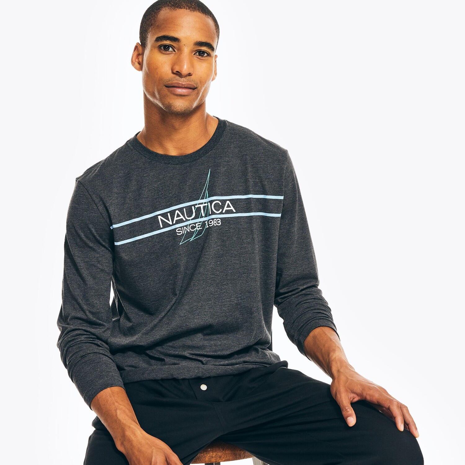 

Мужская футболка для сна Nautica с длинными рукавами и рисунком, цвет Charcoal