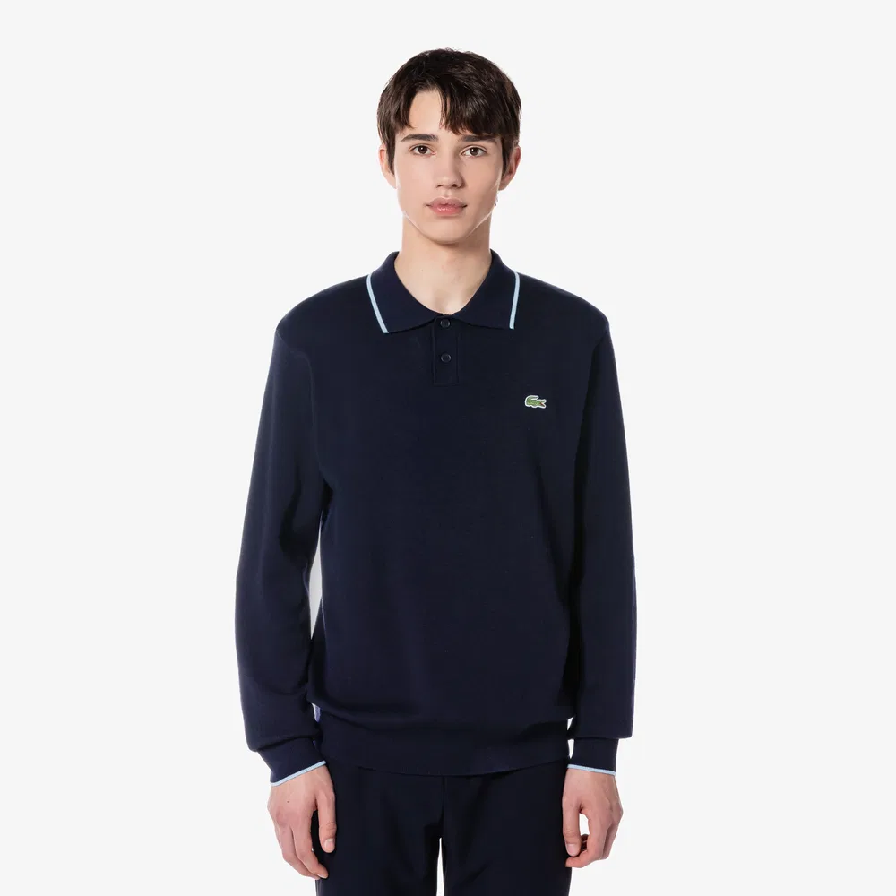 Мужской базовый свитер-поло тёмно-синий от Lacoste