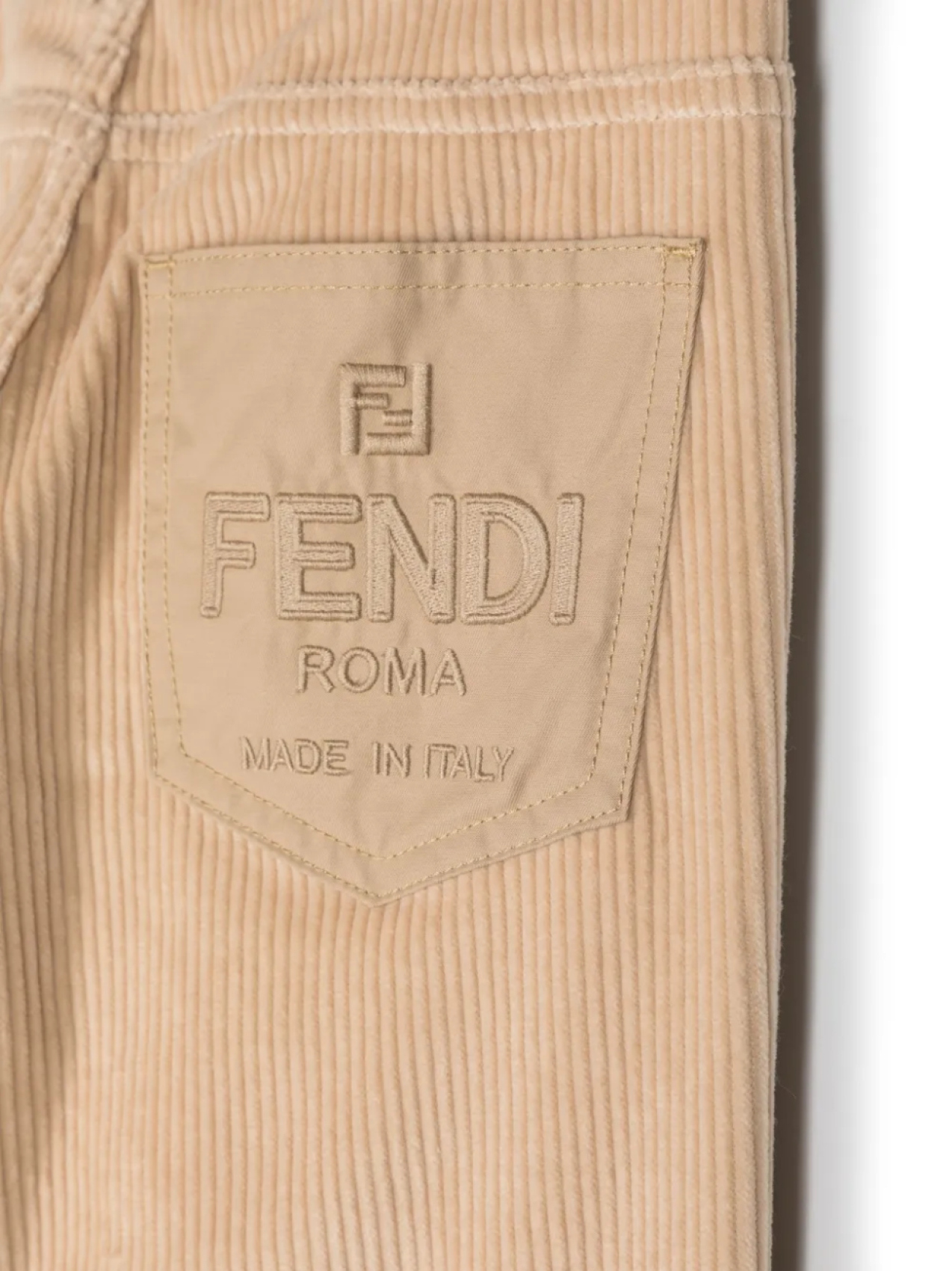 Вельветовые брюки с вышитым логотипом Fendi Kids, нейтральный — фото 3