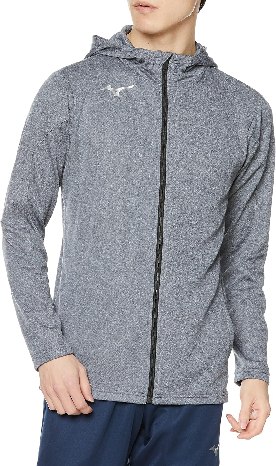 

Толстовка Mizuno унисекс для взрослых, мягкая, трикотажная, на молнии, облегающий крой, размер 32MCA118, тренировочная одежда, угольно-серый меланж