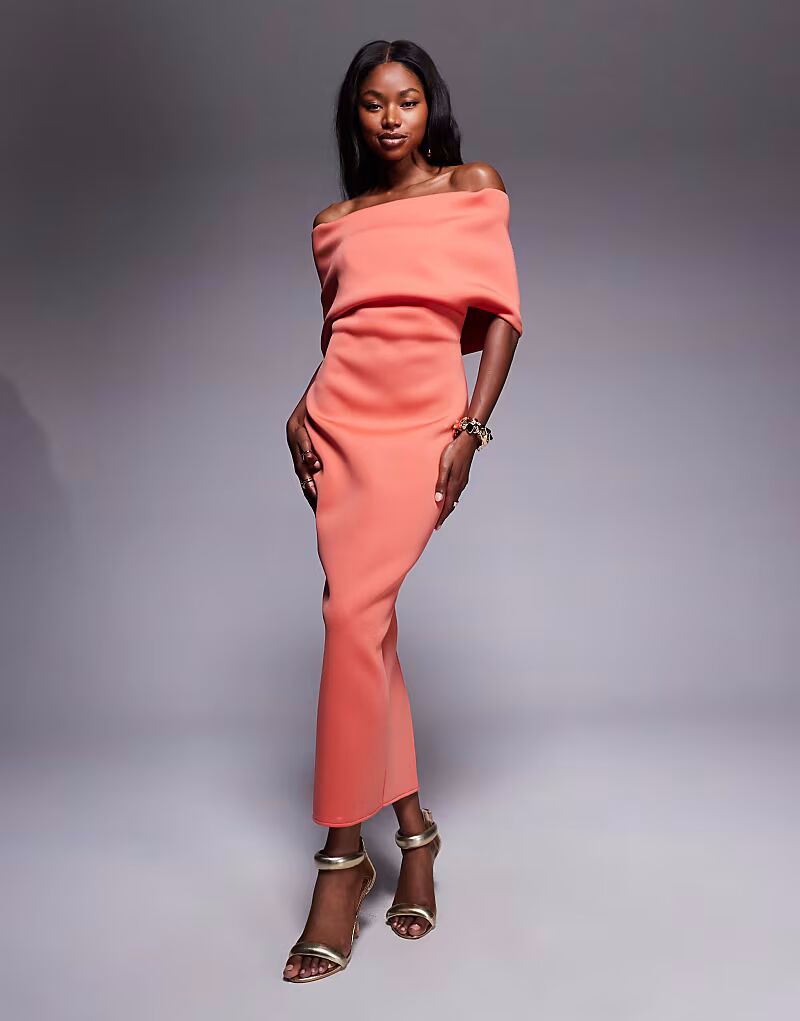 

Платье миди ASOS DESIGN из скуба-платья с глубоким вырезом и накидкой сзади в темно-оранжевом цвете