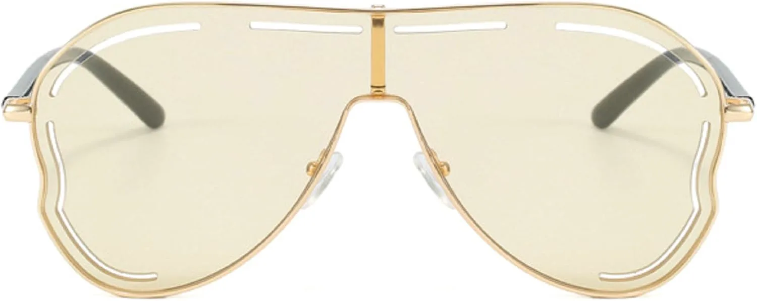 

Крупные цельнолитые солнцезащитные очки для женщин в большой оправе, модель 2024 года, роскошные солнцезащитные очки особой формы для женщин mincl, Yellow