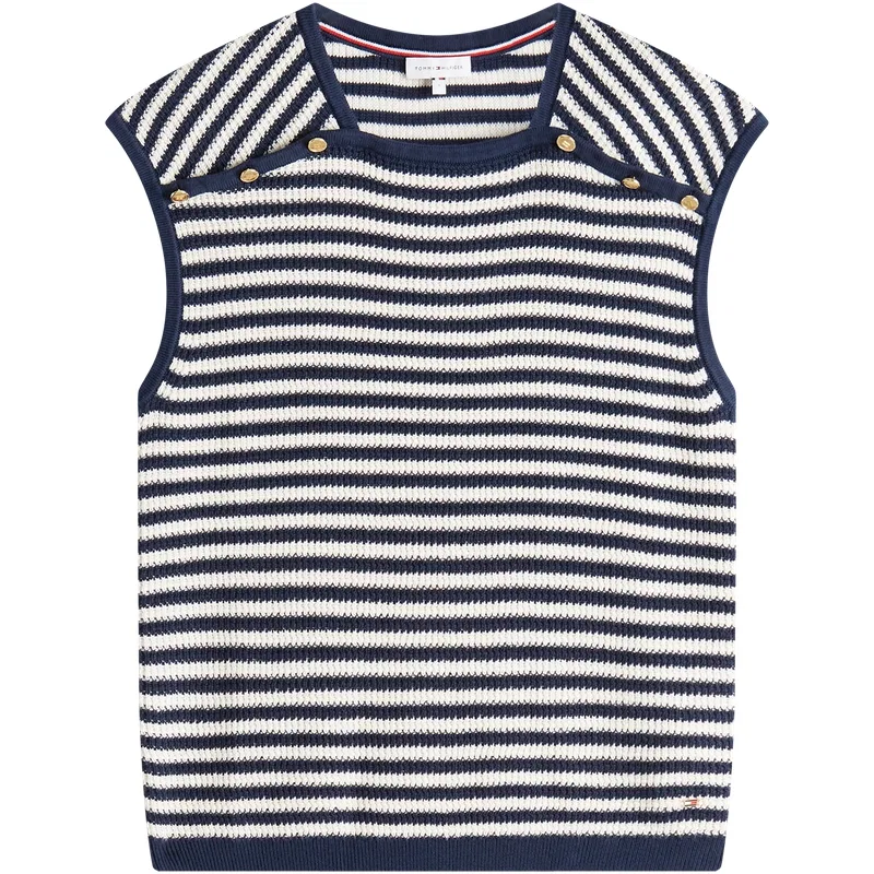 Джемпер женский с квадратным вырезом Tommy Hilfiger темно-синий с белыми полосками