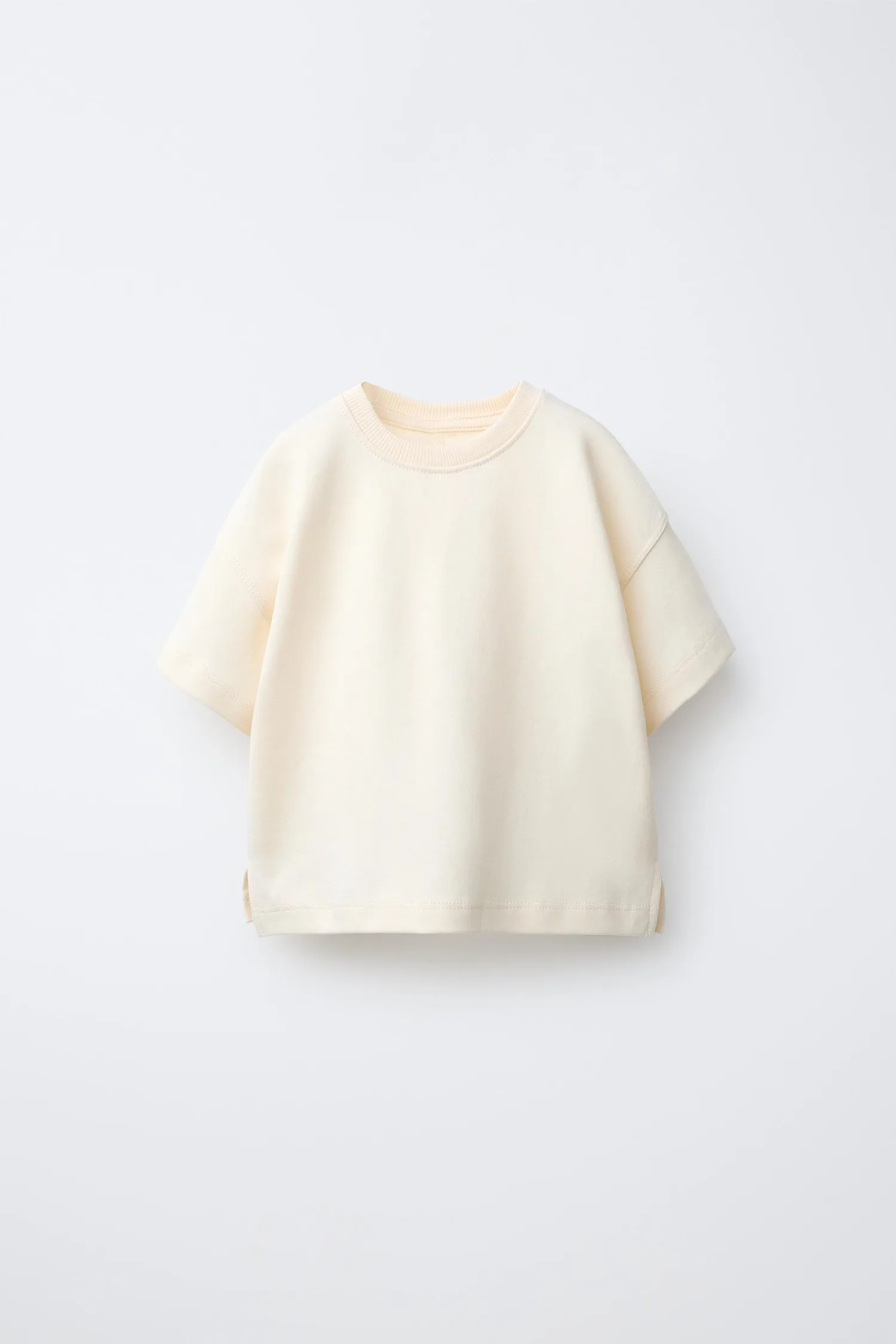 Однотонная футболка из трикотажа Zara, экрю