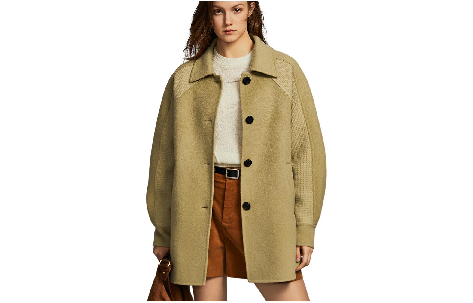 

ELLE Пальто женское оливковое с лацканами, умеренно прямое