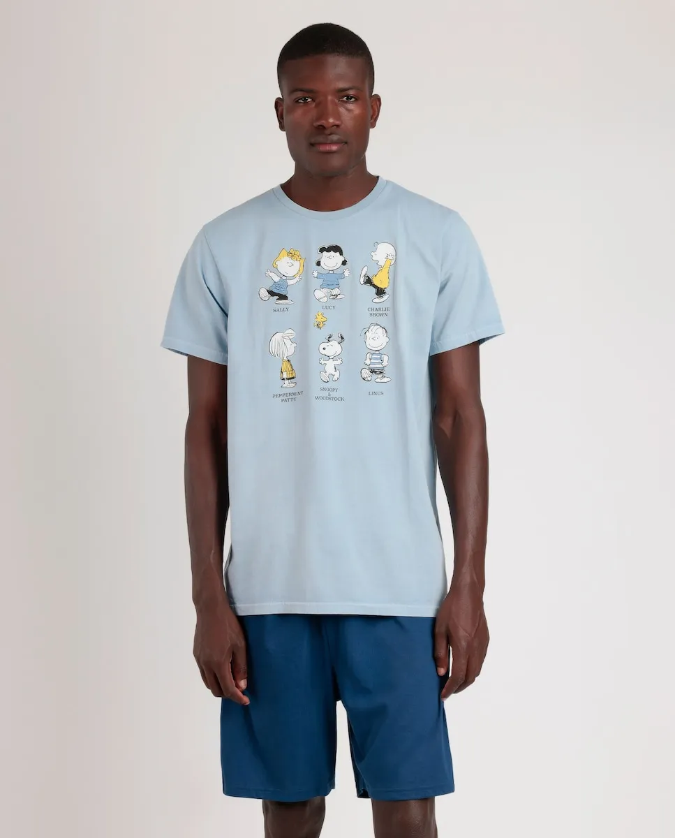 

Мужская короткая синяя трикотажная пижама Peanuts, синий