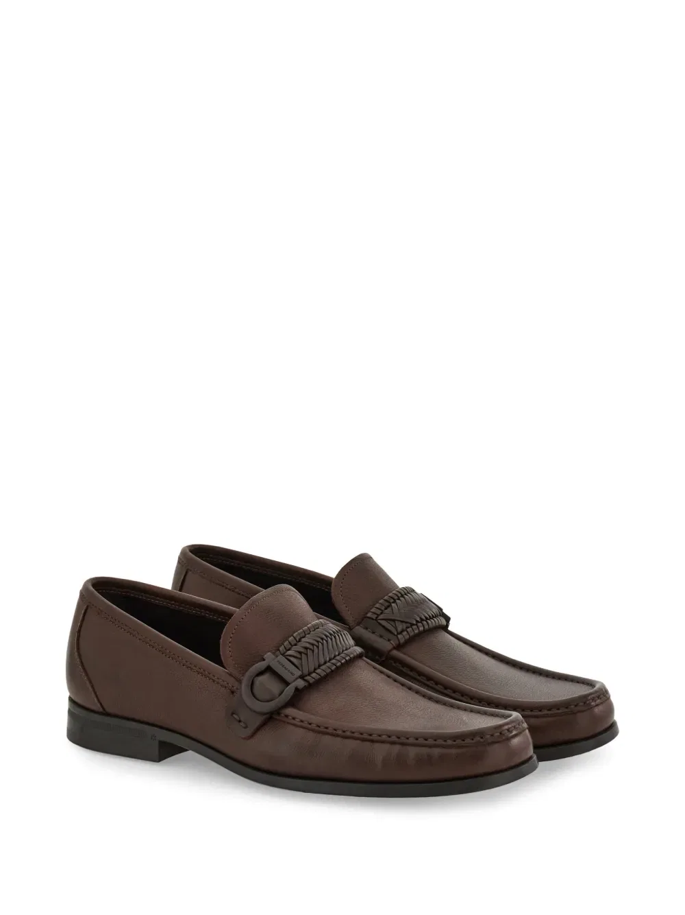 Мокасины с плетеным орнаментом ганчини Ferragamo, коричневый — фото 2