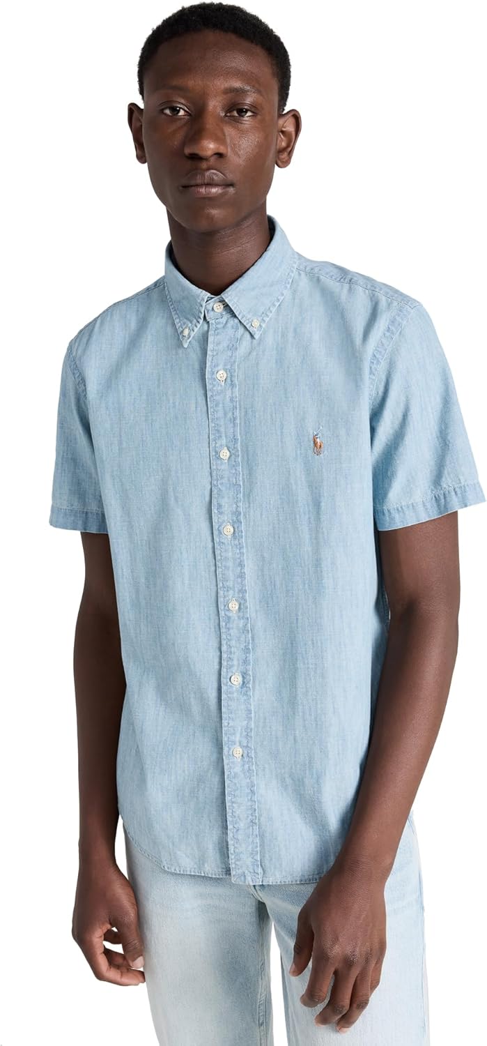 

POLO RALPH LAUREN Мужская короткая рубашка из льна Classic, Light Indigo