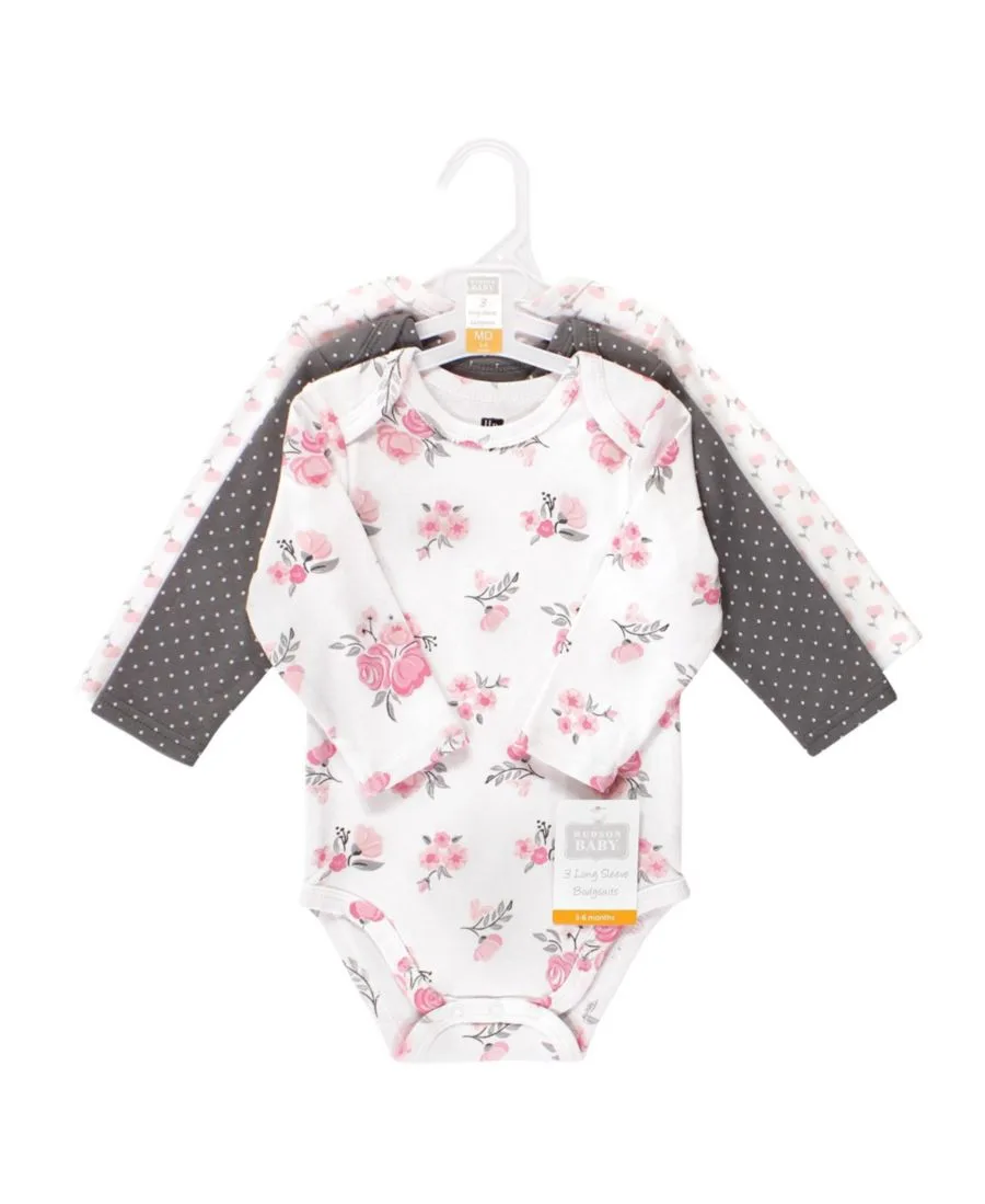 Hudson Baby Хлопковые боди с длинными рукавами, комплект из 3 штук, с принтом цвета корицы — фото 3