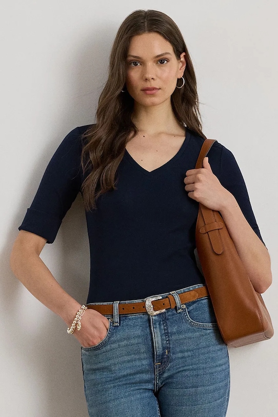 

Хлопковая футболка Lauren Ralph Lauren, темно-синий