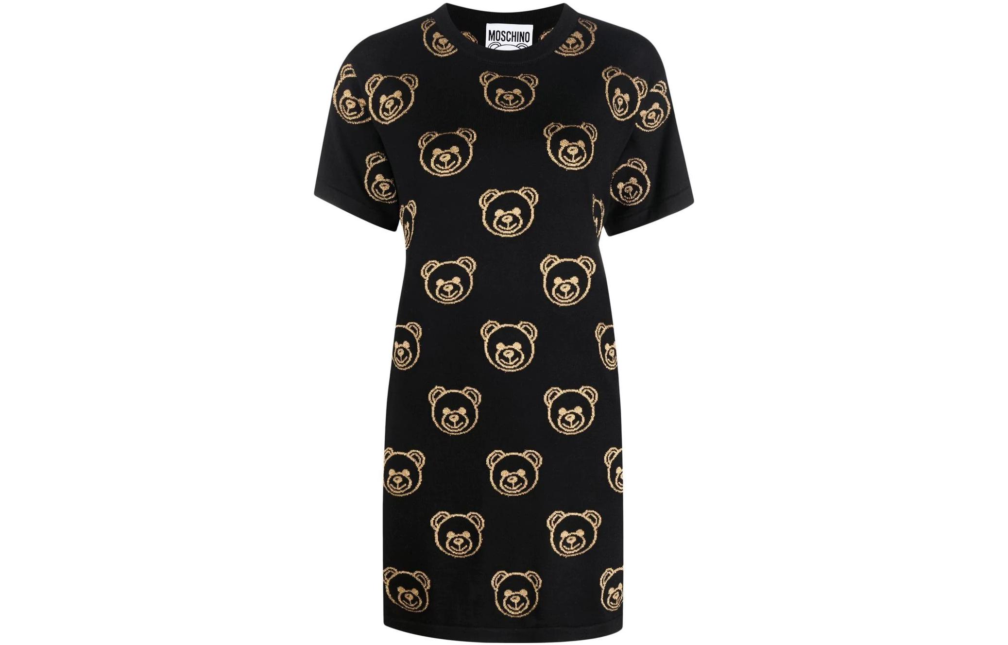 

Жаккардовое трикотажное платье с мишкой Тедди MOSCHINO, черный