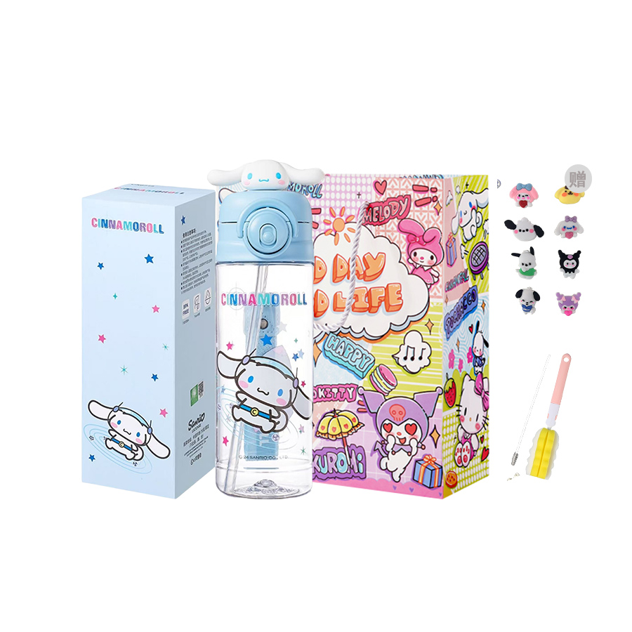 

Пластиковые стаканы Kulomi Sanrio, Cinnamoroll Double Water Bottle+Shopping Bag (Includes Cup Cleaning Brush+Straw Brush+Stickers)