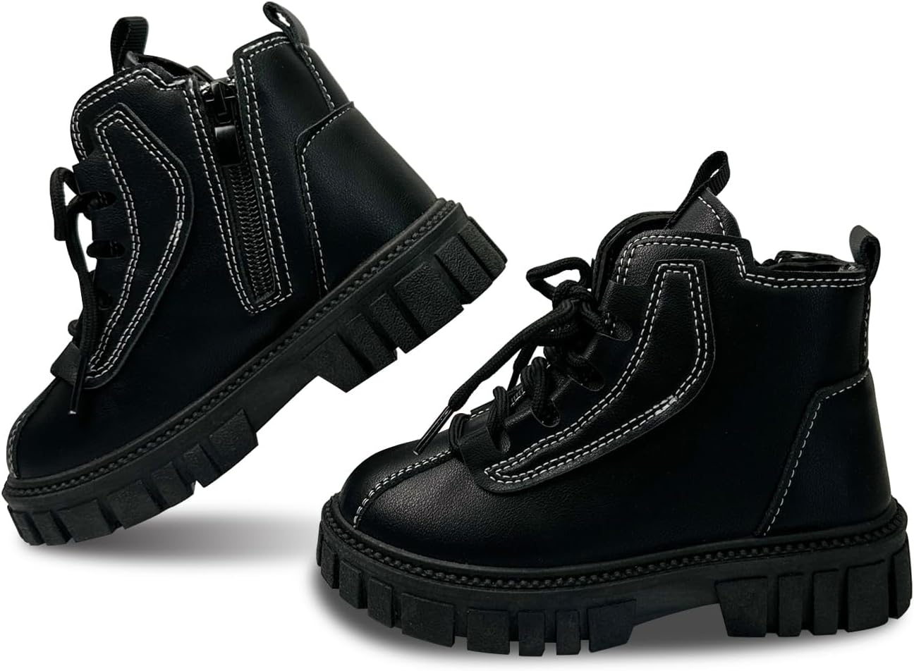 

Детские ботинки для мальчиков и девочек, боевые ботинки на щиколотку, малыши, челси, осень-зима, снежные, походные, рабочие, водонепроницаемые кожаные обувь для улицы Uineky, A3-Black