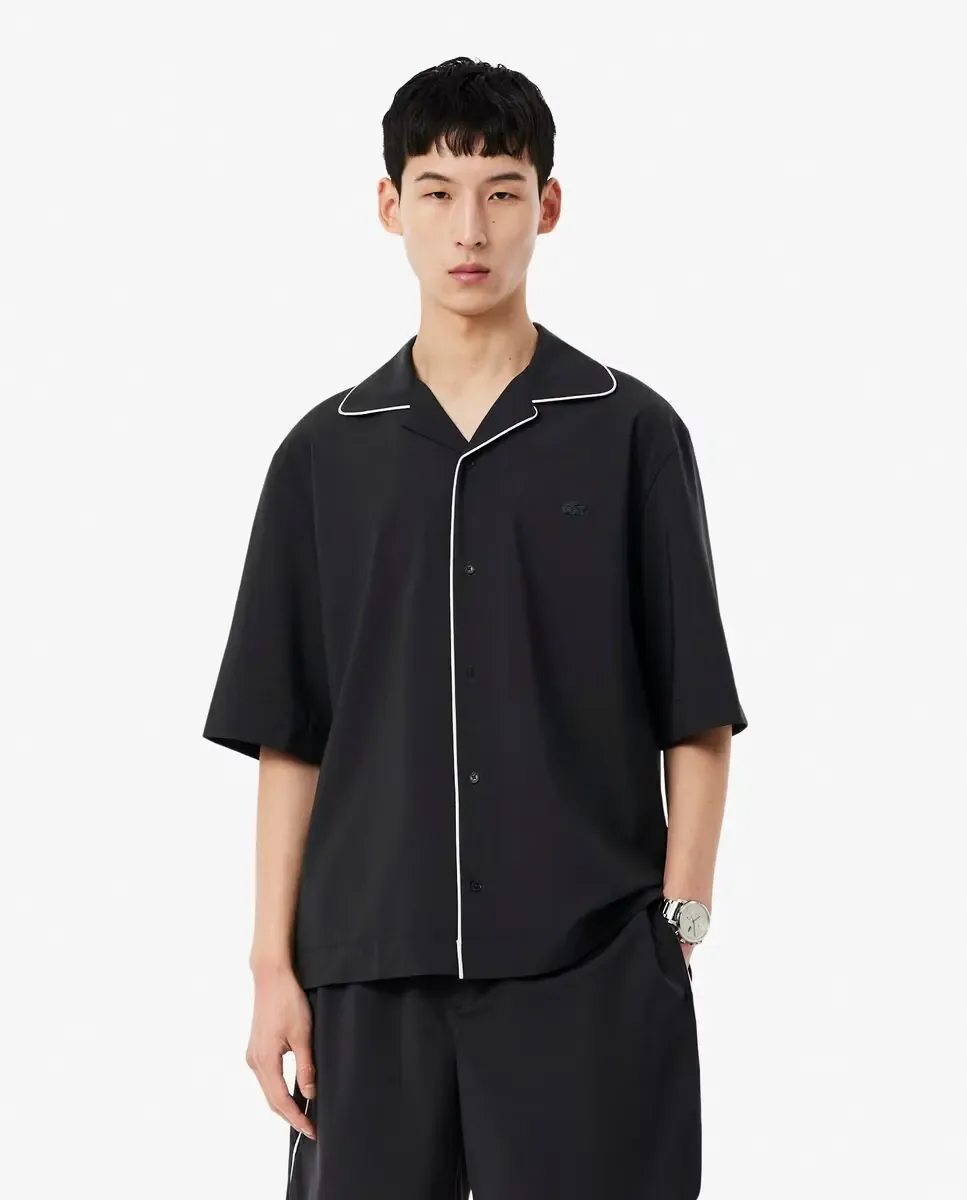 Мужская рубашка с короткими рукавами свободного кроя из шерсти Lacoste, темно-серый